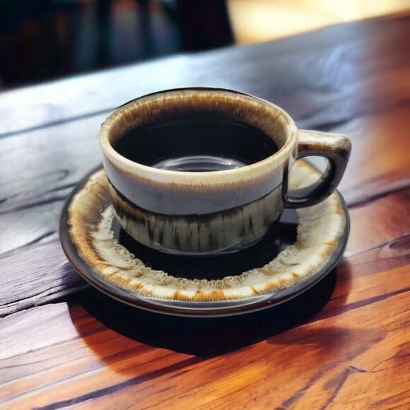 Pfaltzgraff Brown Drip Glaze Cup Saucer Coffee Tea Replacement Set Brown Vintage - Picture 1 of 9